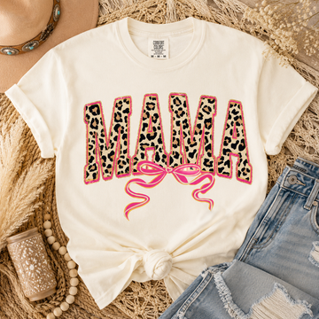 Leopard Print MAMA with Pink Bow DTF Transfer – Coquette Aesthetic Mom Design