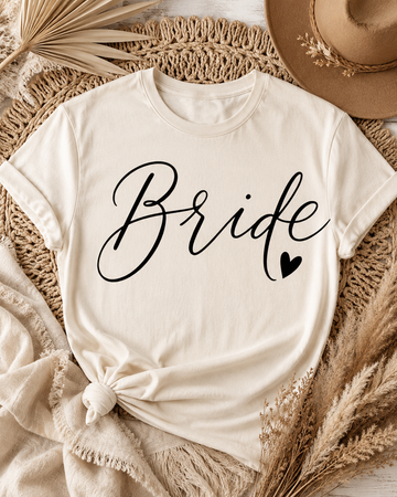Elegant "Bride" Script Graphic Tee with Heart Accent