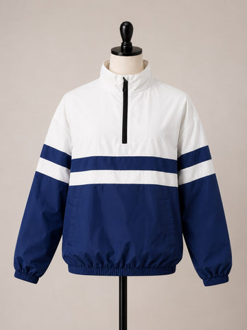 Unisex Navy & White Color-Block Quarter-Zip Pullover Jacket