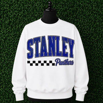 STANLEY Panthers" Royal Blue Rhinestone & Checkerboard Sweatshirt