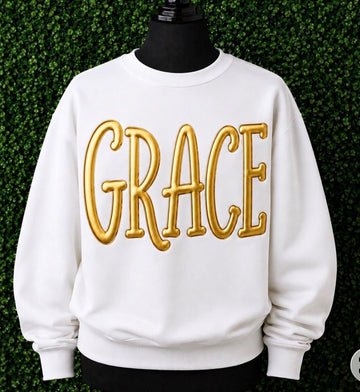 Elegant White & Gold 3D Puff "GRACE" Statement Sweatshirt