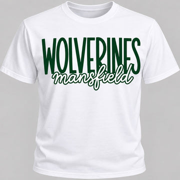 White & Forest Green "WOLVERINES mansfield" Dual-Font Graphic Tee