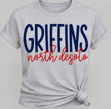Heather Grey Navy & Red "GRIFFINS north desoto" Graphic Tee