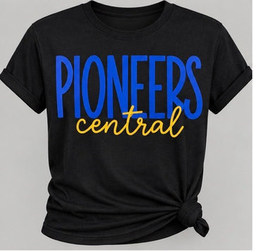 Black Blue & Gold "PIONEERS central" High-Contrast Graphic Tee