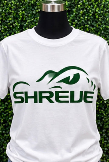 White & Forest Green "SHREVE" Gator Eye Graphic T-Shirt