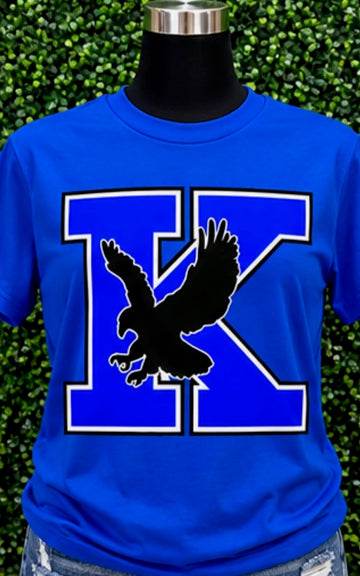 Royal Blue Soaring Eagle Block Letter "K" Graphic Tee