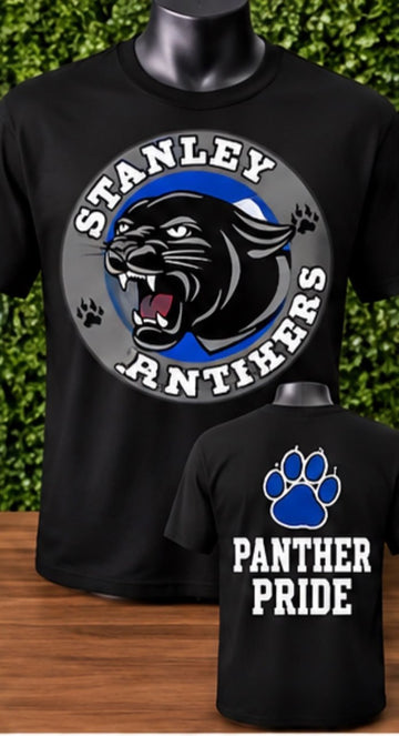 Black "STANLEY PANTHERS" Circular Shield & Back Paw Print Tee