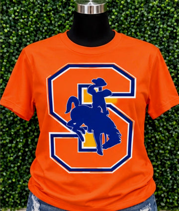 Bright Orange Bronco Varsity Letter "S" Graphic Tee